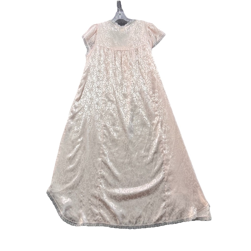 Christian Dior VTG  Baby Pink Satin Lace Maxi Nightgown Jacquard Bow Design Sz M - Picture 2 of 9